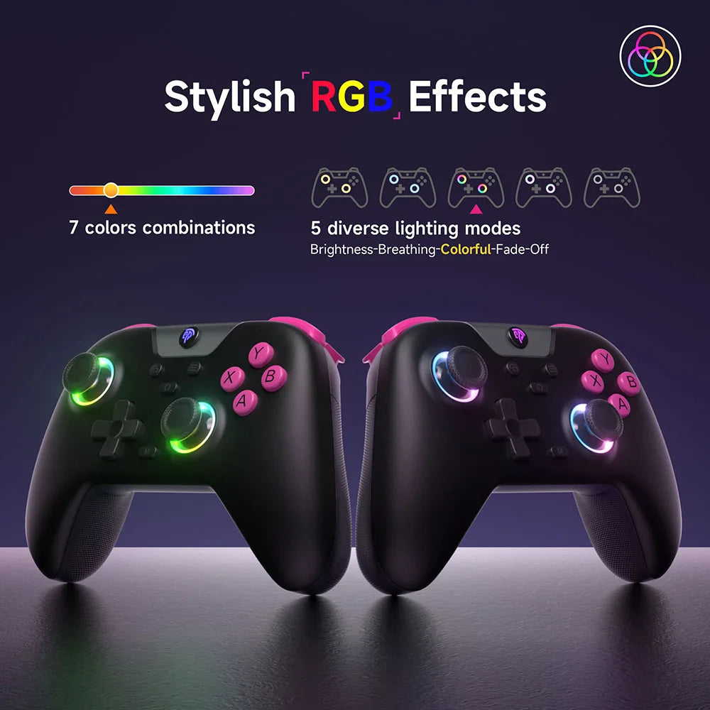 Controle Sem Fio EasySMX X05 Hall Effect RGB Compatível PC/Switch/TV/Android/iOS 2.4G Bluetooth Cabo
