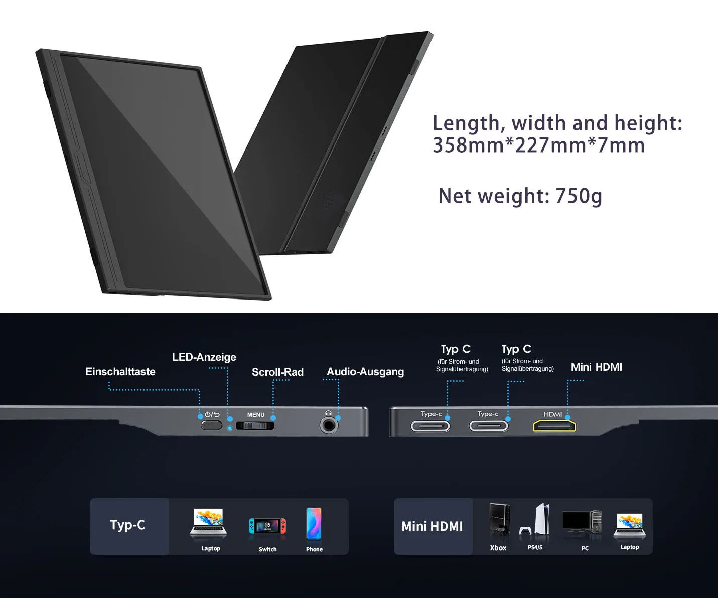 Monitor Portátil Touch 15.6" - Tela Sensível ao Toque Móvel