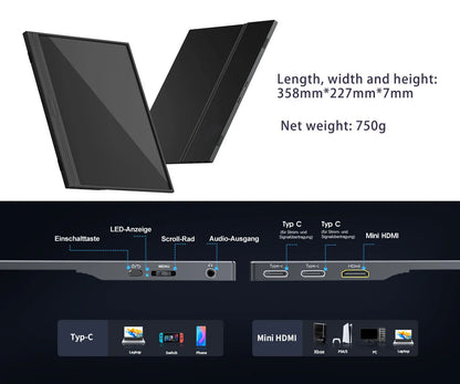 Monitor Portátil Touch 15.6" - Tela Sensível ao Toque Móvel