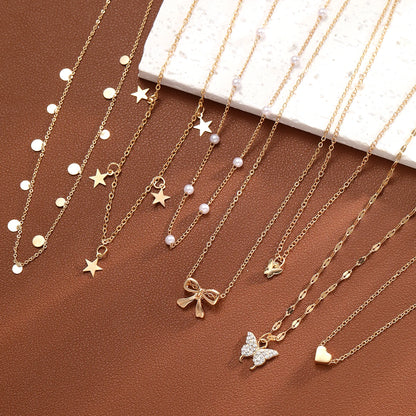 Conjunto 9 Peças Colares Choker Simples Feminino Amor Coração Estrela Pingente