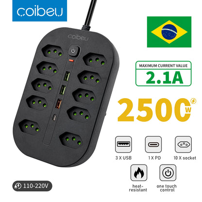 Filtro de Linha 2M com USB Proteção Sobrecarga Tomadas Coibeu