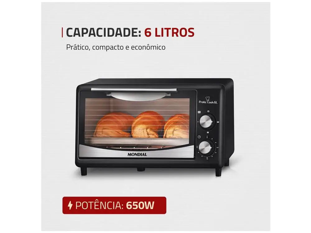Forno Elétrico de Bancada Mondial Pratic Cook FR-09 6L Preto com Timer – 220V