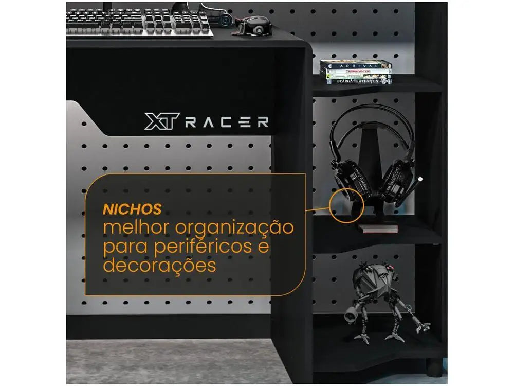 Mesa Gamer XT Racer Control Preta e Branca com 5 Nichos