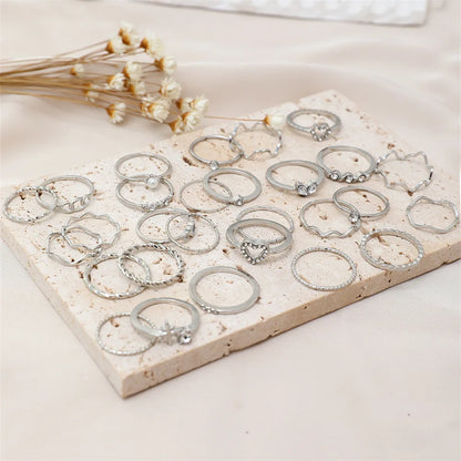 Conjunto 28 Peças Anéis Fashion Geométricos Feminino Cristal Coração