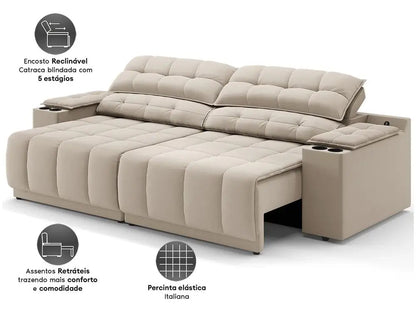 Sofá Retrátil e Reclinável 3 Lugares Velosuede Quebec Next Sofas