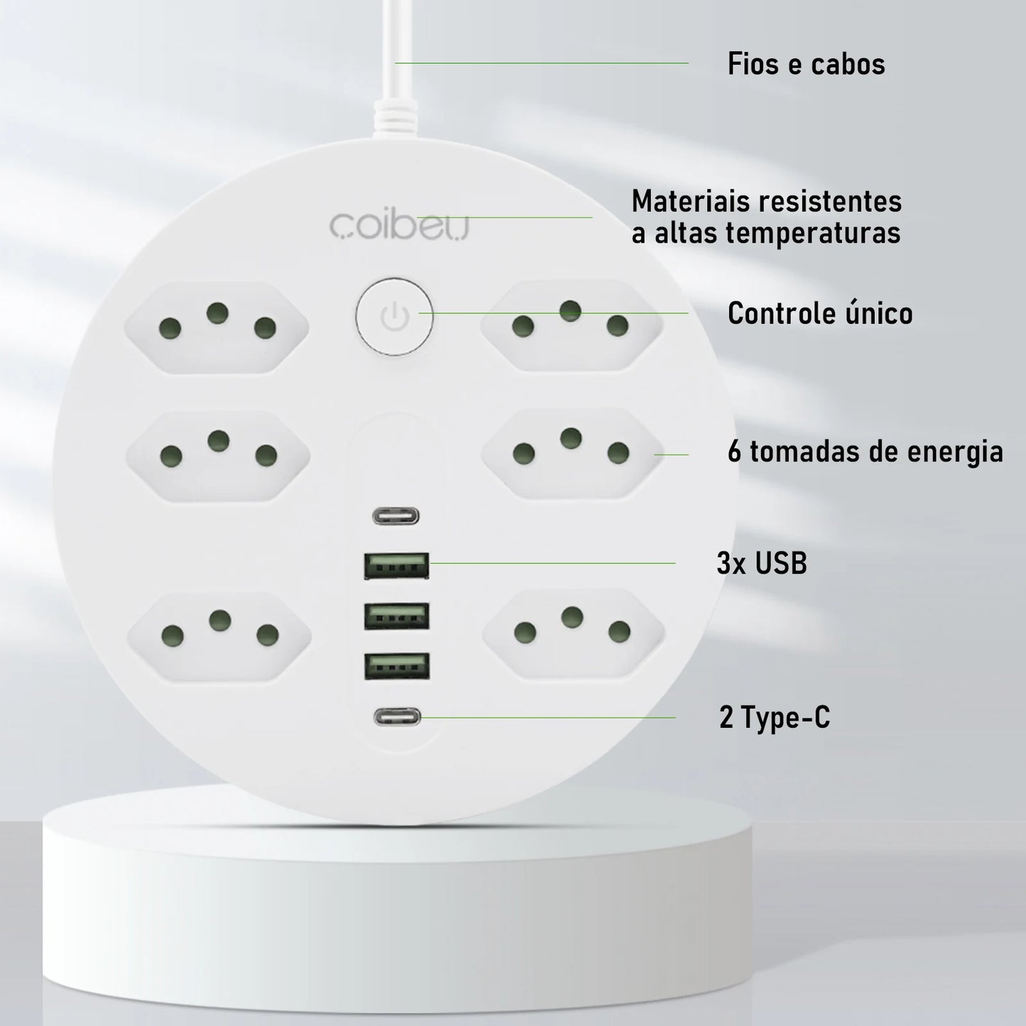 Filtro de Linha Extensão Elétrica Adaptador Tomada 10A 110-220V com USB