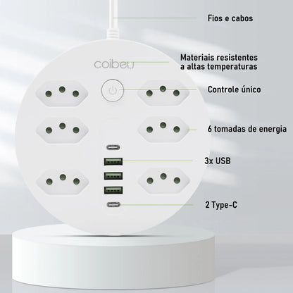 Filtro de Linha Extensão Elétrica Adaptador Tomada 10A 110-220V com USB