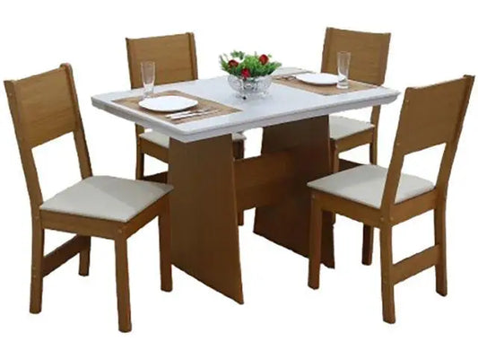 Conjunto Mesa de Jantar 4 Cadeiras Canela e Off White Madesa