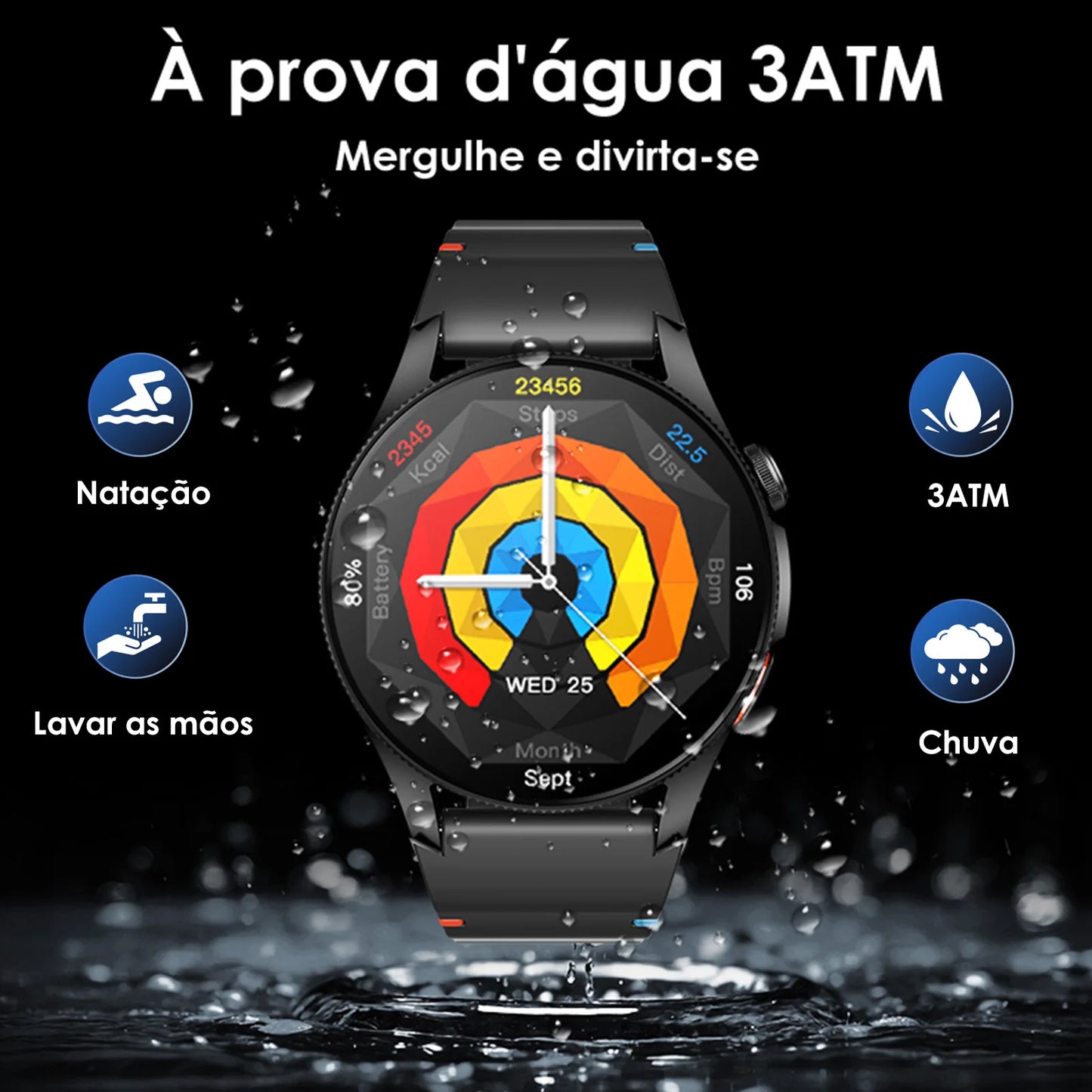 Smartwatch AURAFIT Original Masculino GPS NFC Rastreamento Chamadas BT Monitor Saúde