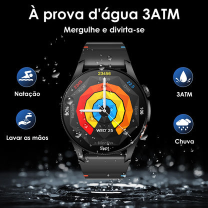 Smartwatch AURAFIT Original Masculino GPS NFC Rastreamento Chamadas BT Monitor Saúde