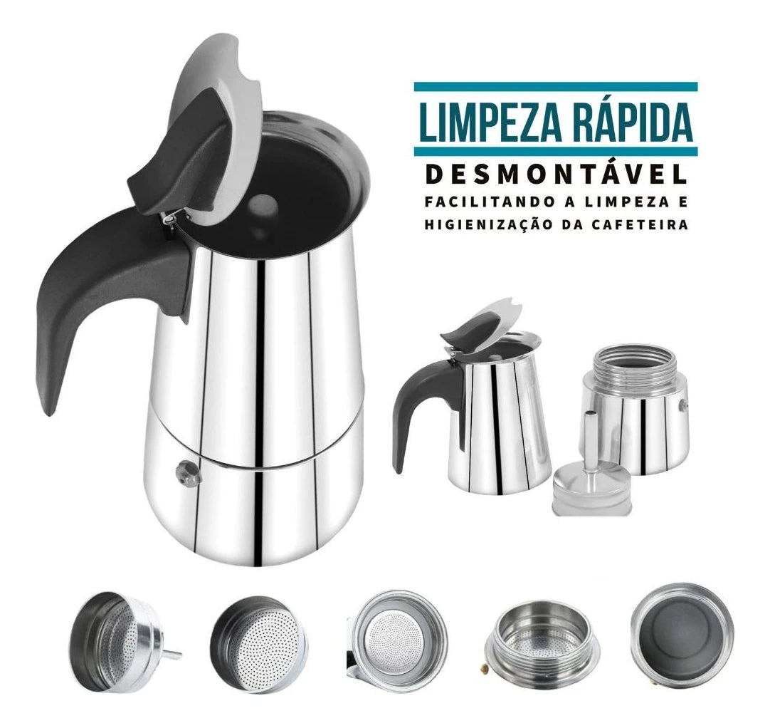 Cafeteira Italiana Moka em Aço Inoxidável – 9 Xícaras.