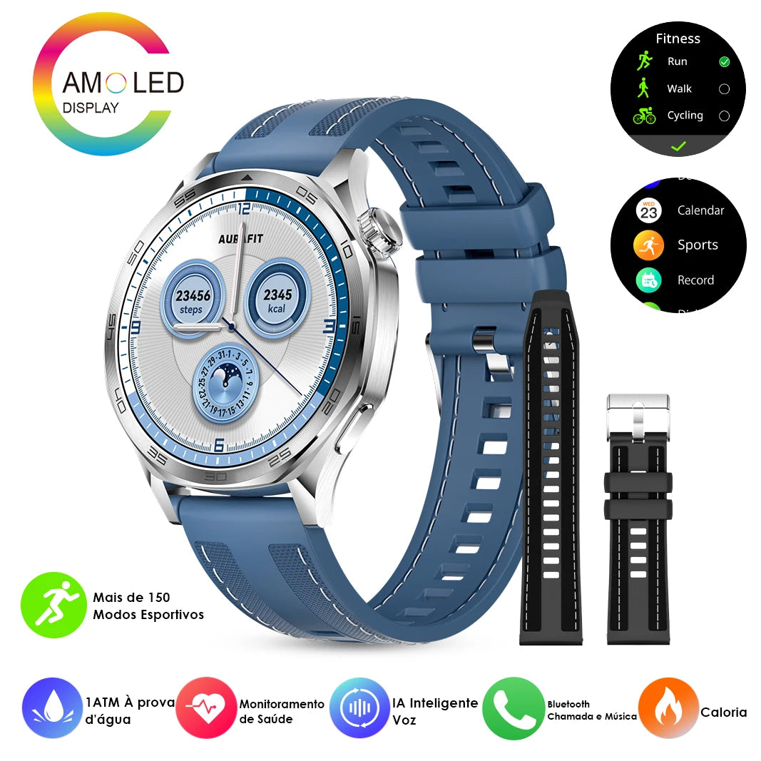 Smartwatch AURAFIT AM29 Tela AMOLED 1.43" Carregamento Sem Fio 100+ Modos Monitor Saúde IP68 Strava