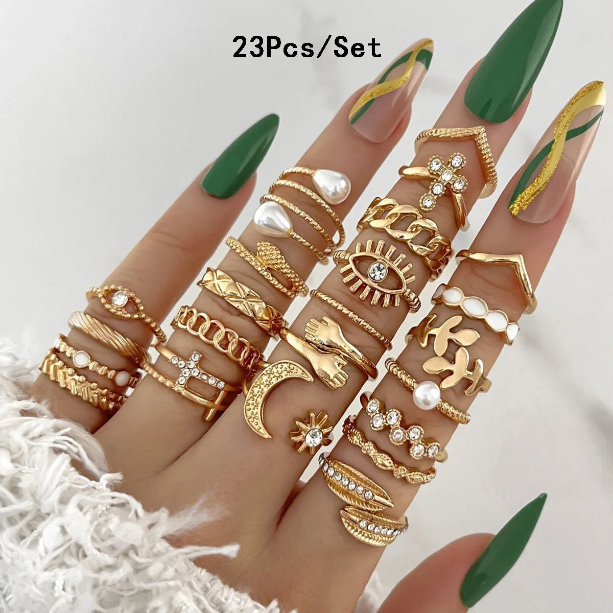 Conjunto 28 Peças Anéis Fashion Geométricos Feminino Cristal Coração