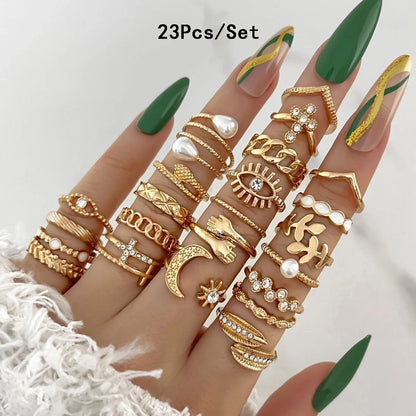 Conjunto 28 Peças Anéis Fashion Geométricos Feminino Cristal Coração