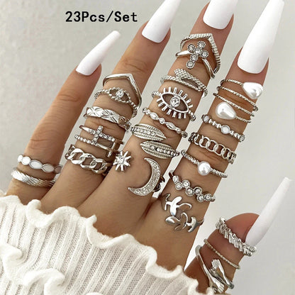 Conjunto 28 Peças Anéis Fashion Geométricos Feminino Cristal Coração