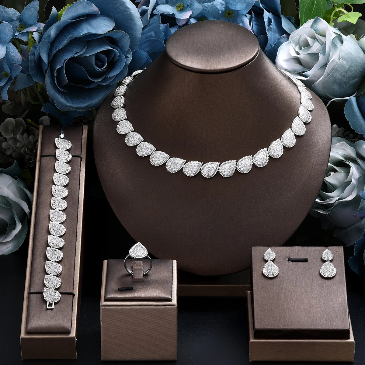 Conjunto 4 Peças Joias Noiva Zircônia Festa Feminino Elegante
