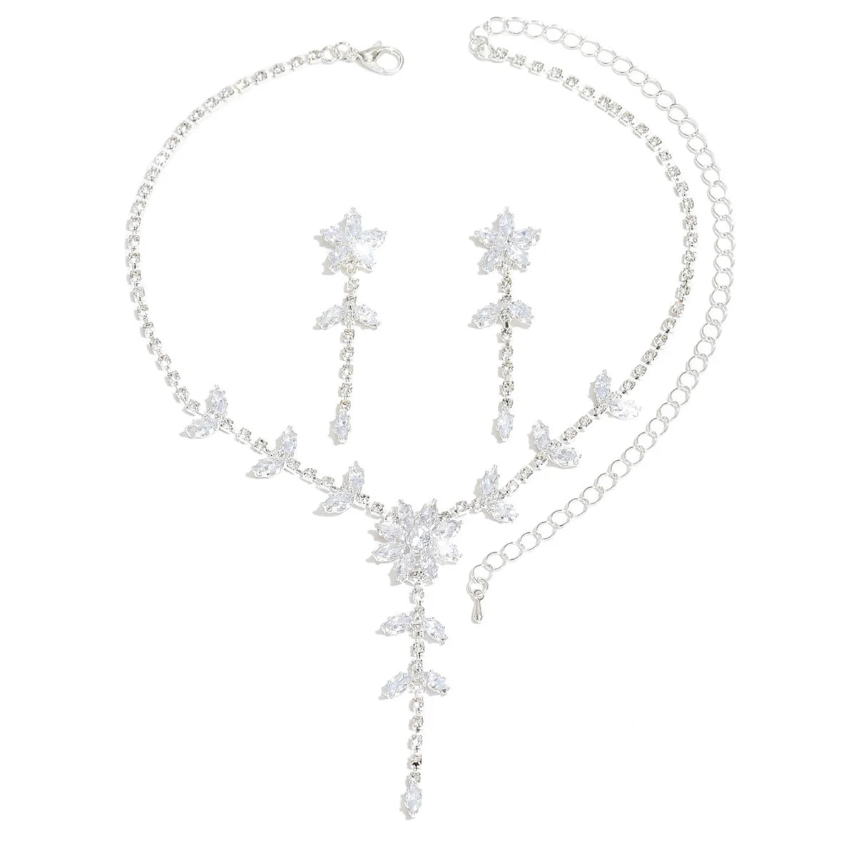 Conjunto Colar e Brincos Zircônia Gota com Franjas - Festa e Formatura