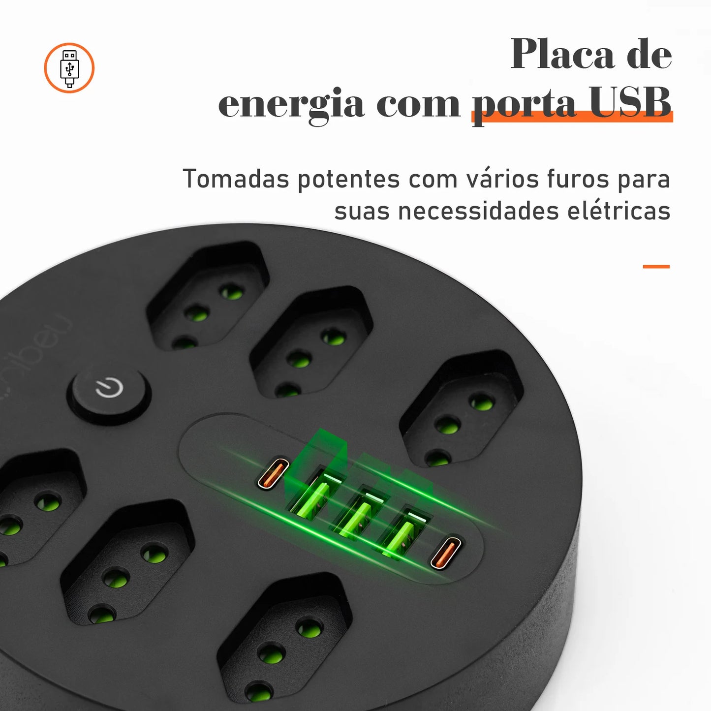 Filtro de Linha 2M com USB Proteção Sobrecarga Tomadas Coibeu