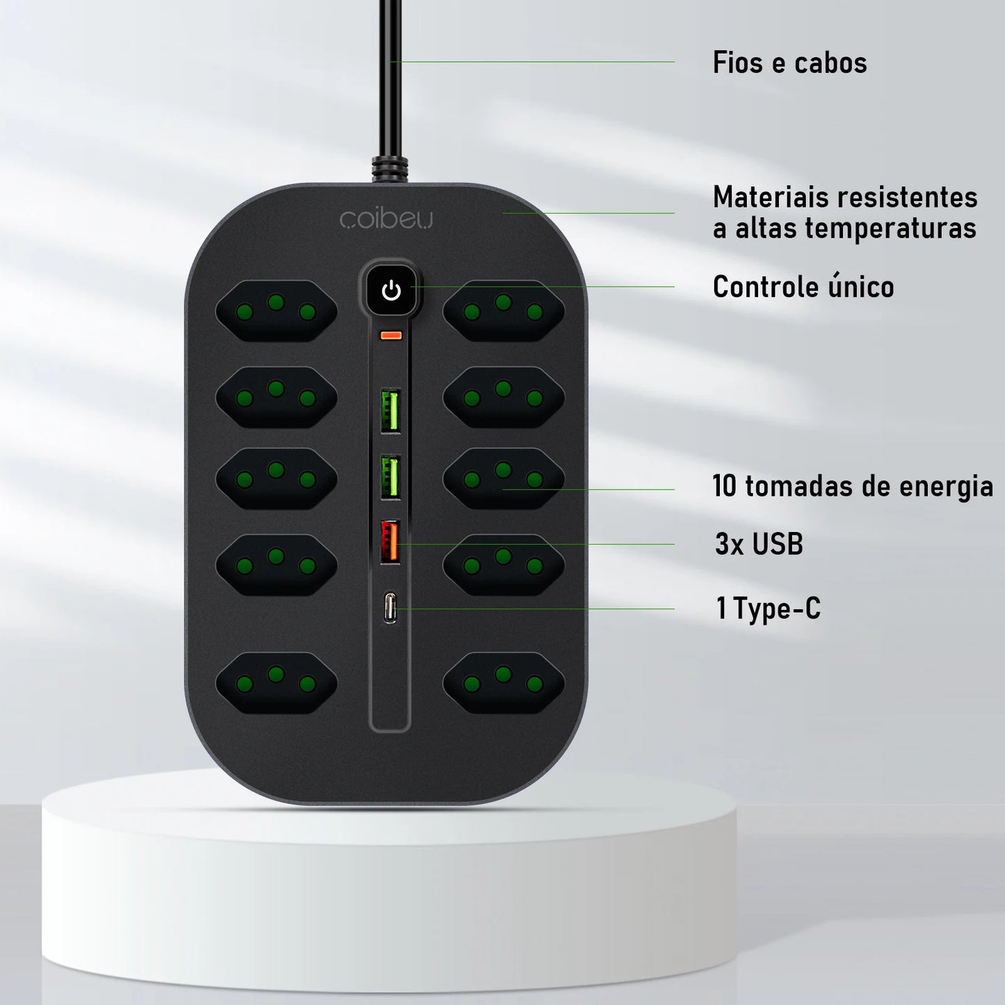 Filtro de Linha 2M com USB Proteção Sobrecarga Tomadas Coibeu