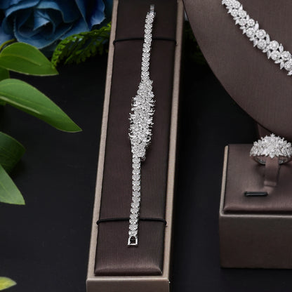 Conjunto 4 Peças Joias Noiva Zircônia Festa Feminino Elegante