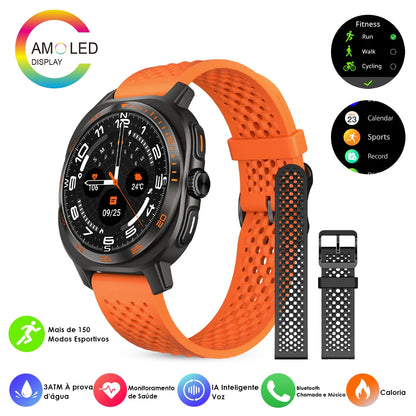 Smartwatch Esportivo Tela AMOLED 1.43" Papel de Parede Personalizado Chamadas Sem Fio Alertas Unissex