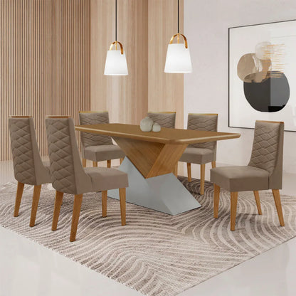 Conjunto Mesa de Jantar Aster 180cm Tampo MDF com 6 Cadeiras Safira Móveis Modernos