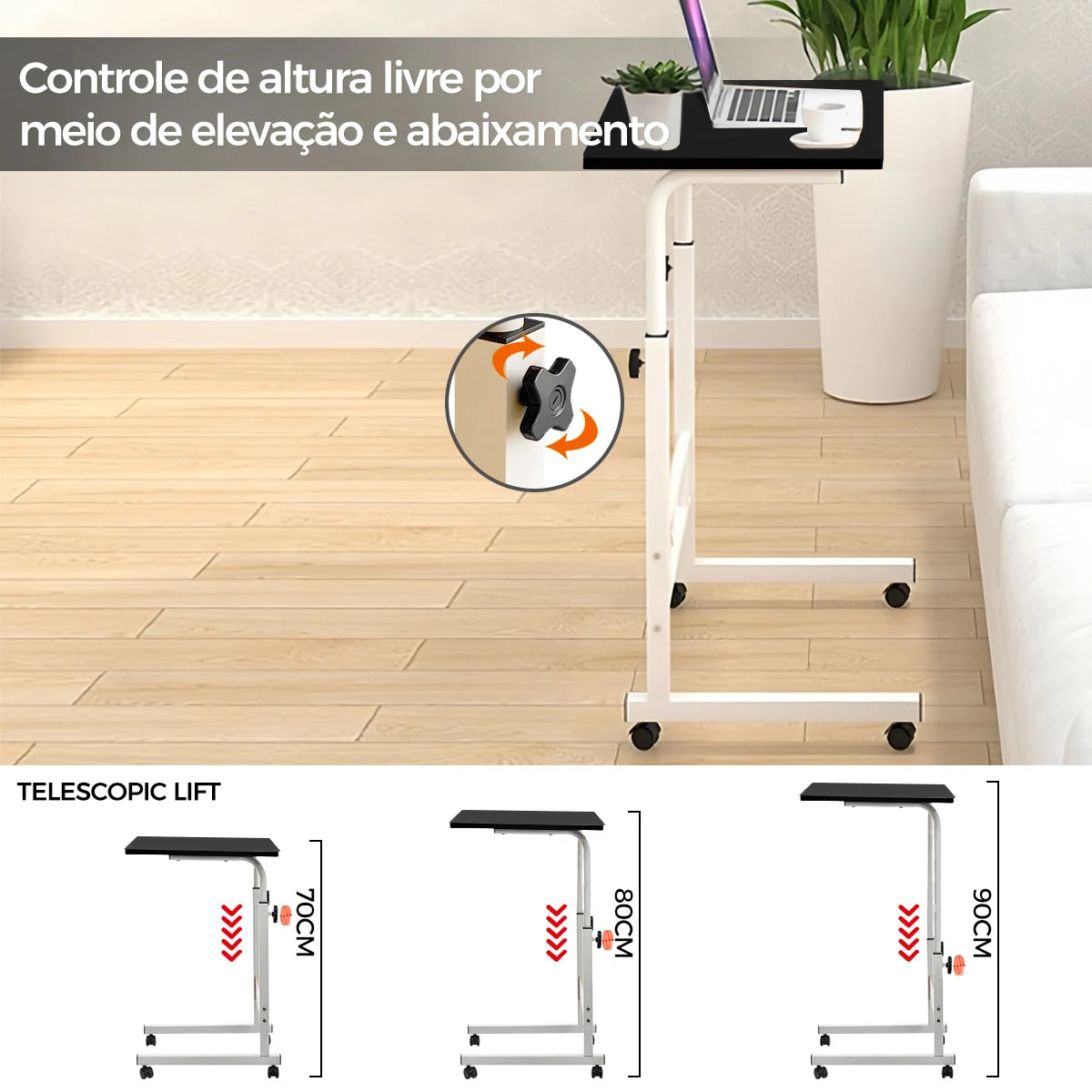 Mesa de Escritório com Altura Ajustável - Mesa Móvel para Notebook e Estudo