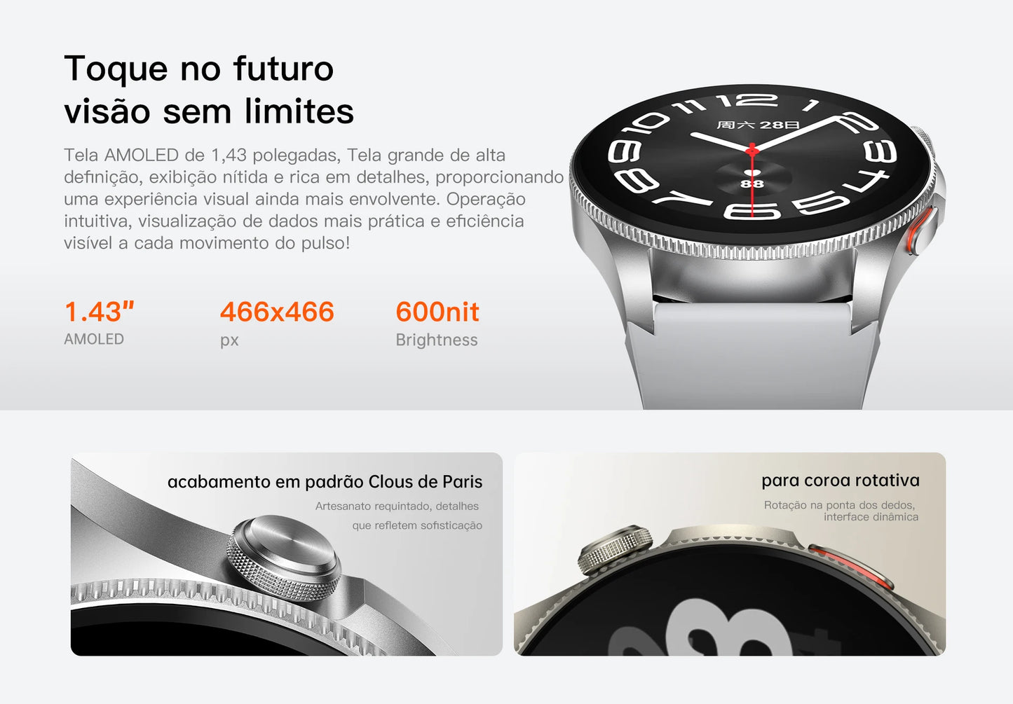 Smartwatch AURAFIT Original Masculino GPS NFC Rastreamento Chamadas BT Monitor Saúde