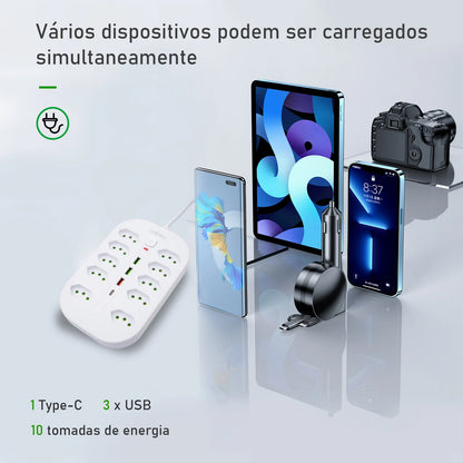 Filtro de Linha Extensão Elétrica Adaptador Tomada 10A 110-220V com USB