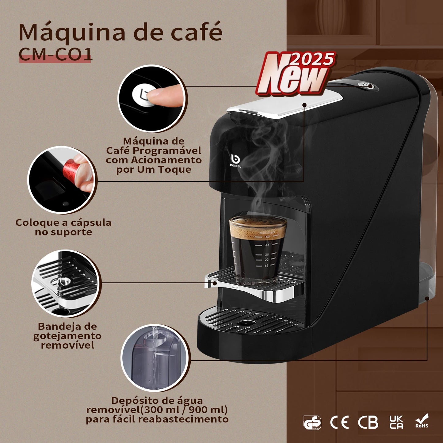 Cafeteira Espresso CM-CO1 20 Bar com Reservatório 900ml – COIBEU