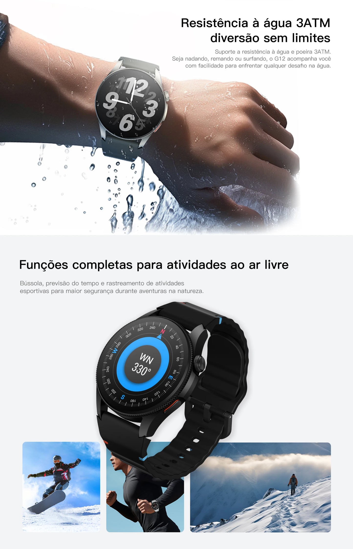 Smartwatch AURAFIT Original Masculino GPS NFC Rastreamento Chamadas BT Monitor Saúde