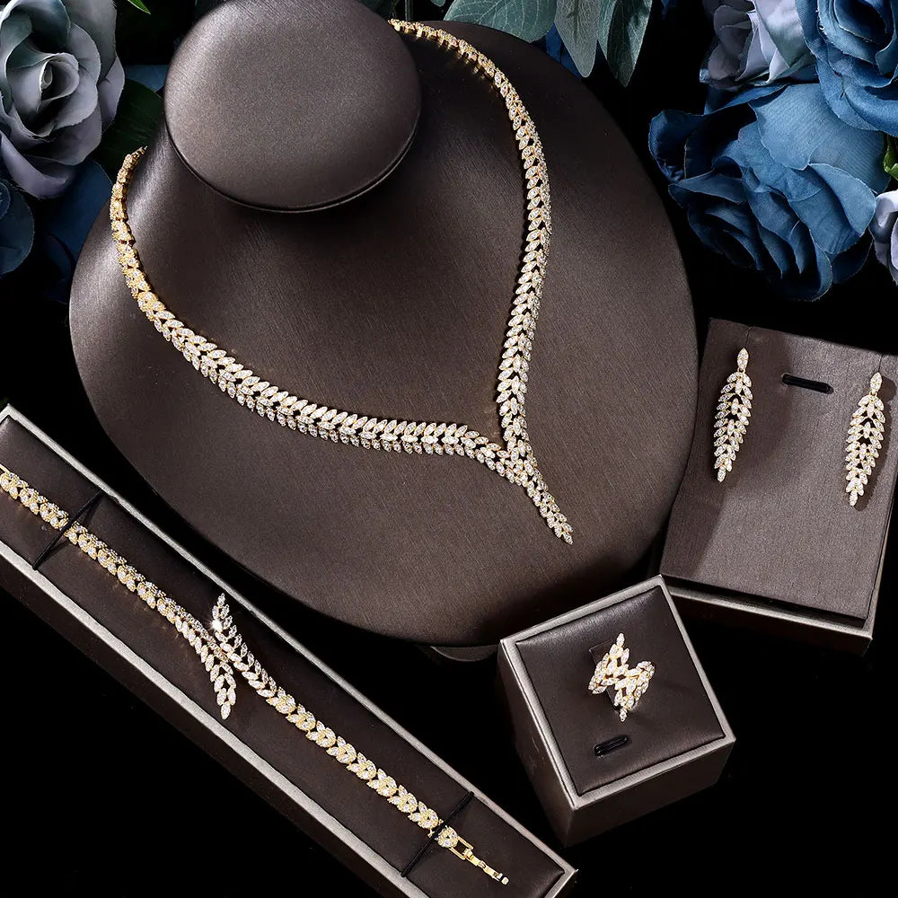 Conjunto 4 Peças Joias Noiva Zircônia Festa Feminino Elegante