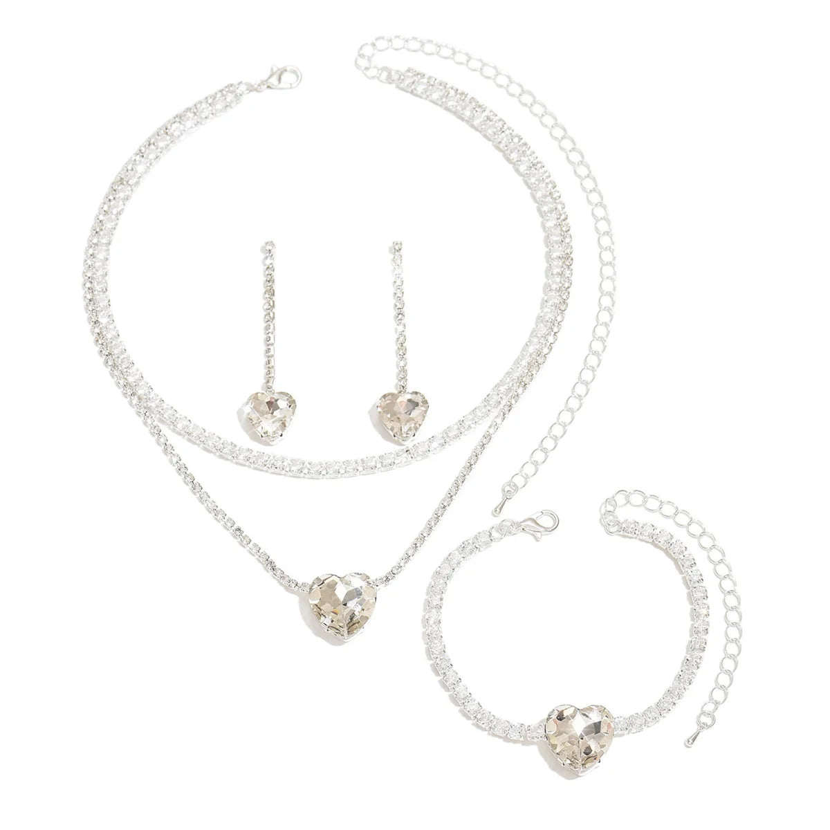 Conjunto 3 Peças Coração Diamante KATARIAN - Colar, Brincos e Pulseira