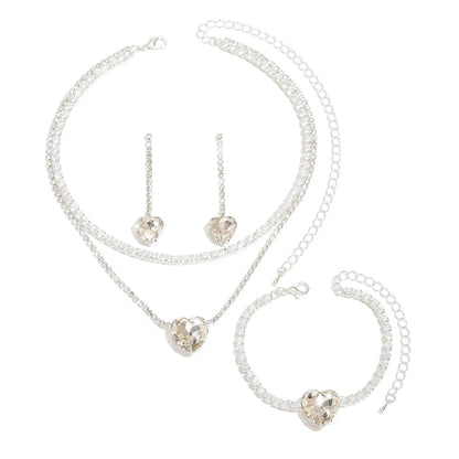 Conjunto 3 Peças Coração Diamante KATARIAN - Colar, Brincos e Pulseira