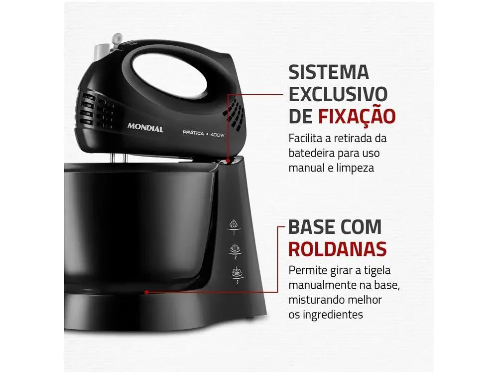 Batedeira Manual Mondial Practice B-44-B 400W Preta - 220V
