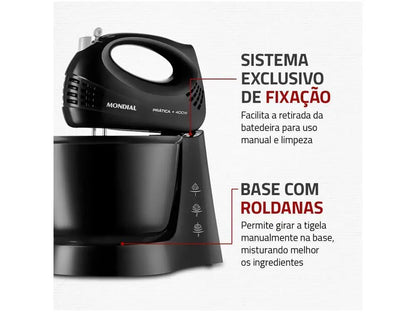 Batedeira Manual Mondial Practice B-44-B 400W Preta - 220V