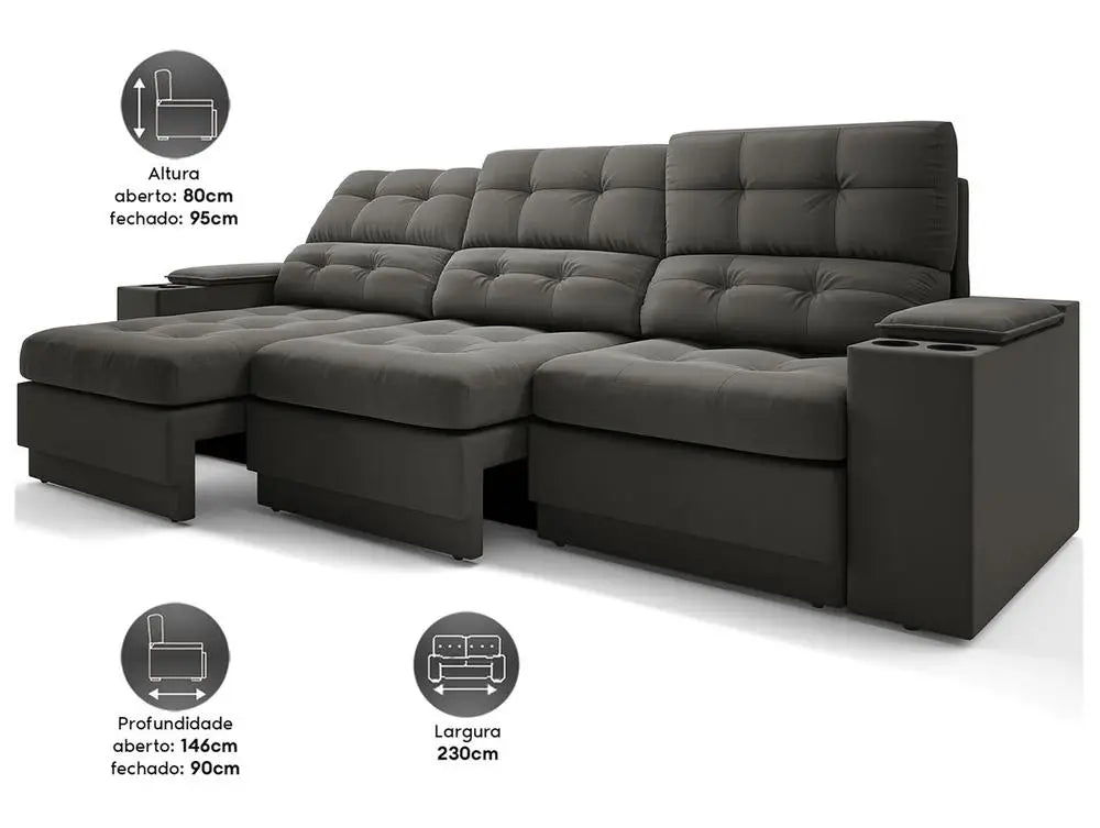 Sofá Retrátil e Reclinável 4 Lugares Velosuede Neon Next Sofas