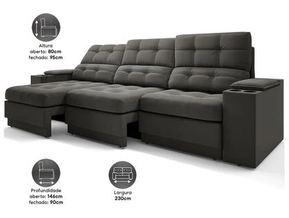 Sofá Retrátil e Reclinável 4 Lugares Velosuede Neon Next Sofas