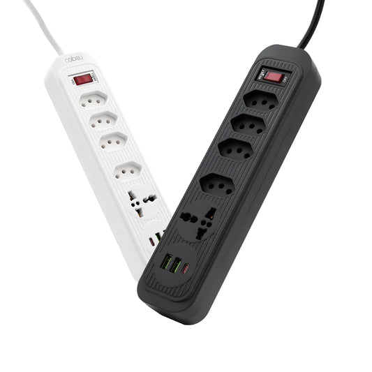 Extensão De 4 Tomadas Com 3 Usb Branco Bivolt 2 Metros Preto, Extensão Tomada,Suporte a Tensão de 110-220V, Potência de 2500W，
