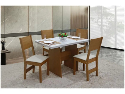 Conjunto Mesa de Jantar 4 Cadeiras Canela e Off White Madesa