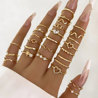 Conjunto 28 Peças Anéis Fashion Geométricos Feminino Cristal Coração