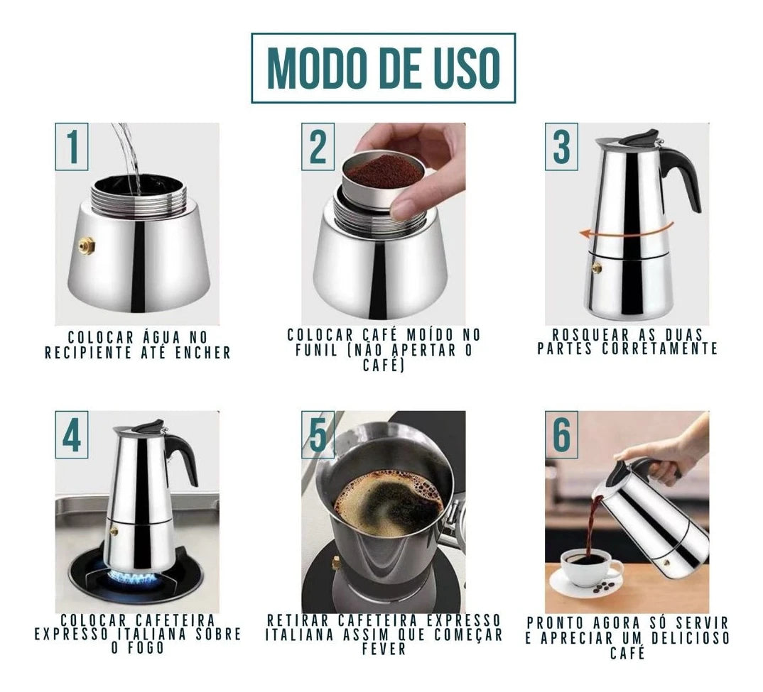Cafeteira Italiana Moka em Aço Inoxidável – 9 Xícaras.