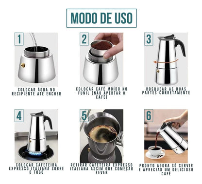 Cafeteira Italiana Moka em Aço Inoxidável – 9 Xícaras.