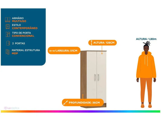 Armário Multiuso 2 Portas 3 Prateleiras Vienna Demóbile
