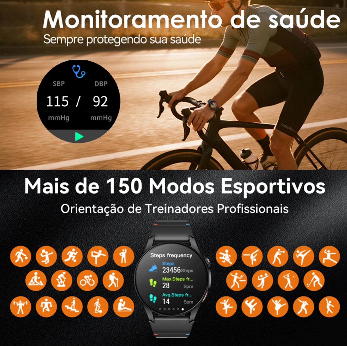 Smartwatch AURAFIT Original Masculino GPS NFC Rastreamento Chamadas BT Monitor Saúde