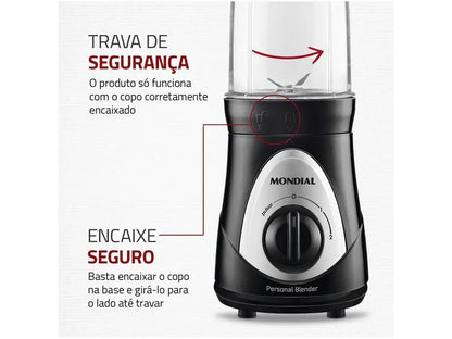 Blender Mondial DG-01 Personal Blender 300W 2 Velocidades Preto e Prata - 110V
