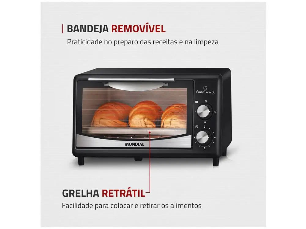 Forno Elétrico de Bancada Mondial Pratic Cook FR-09 6L Preto com Timer – 220V