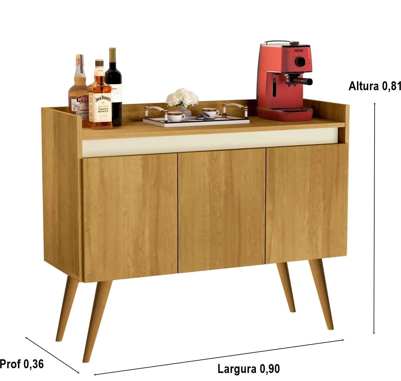 Buffet Luxo 3 Portas Madeira e Off White - Aparador Elegante para Sala