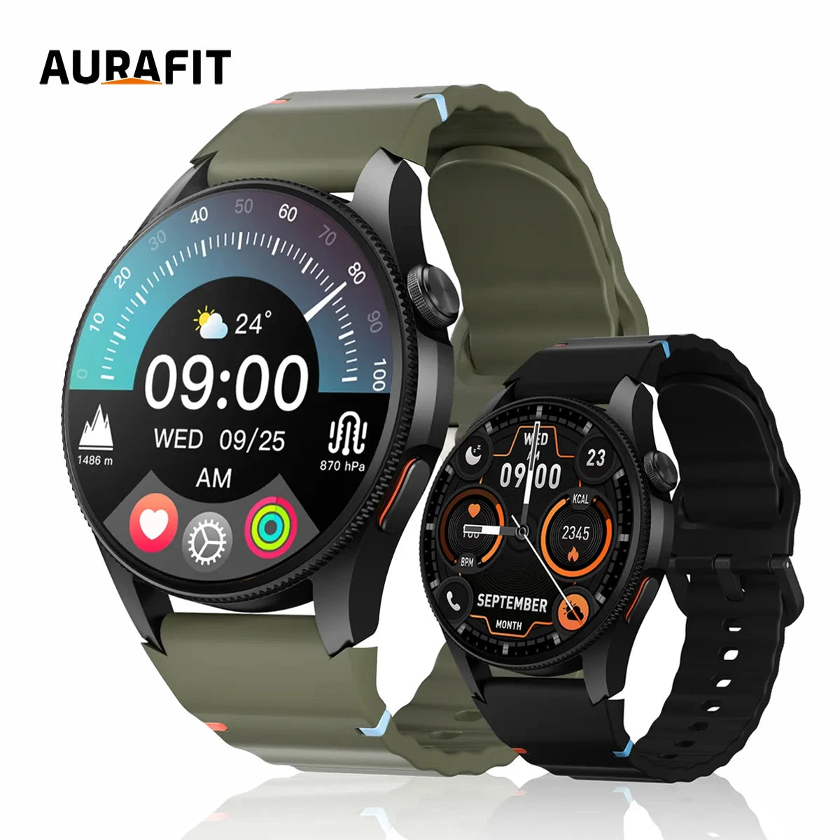 Smartwatch AURAFIT Original Masculino GPS NFC Rastreamento Chamadas BT Monitor Saúde