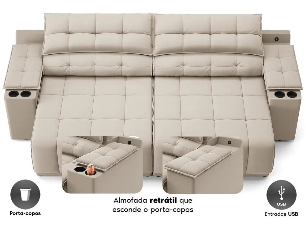Sofá Retrátil e Reclinável 3 Lugares Velosuede Quebec Next Sofas
